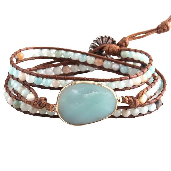 24 HRS SALE ONLY - NWT Handmade Natural Stone Bracelet Leather Wrap - Picture 2 of 3